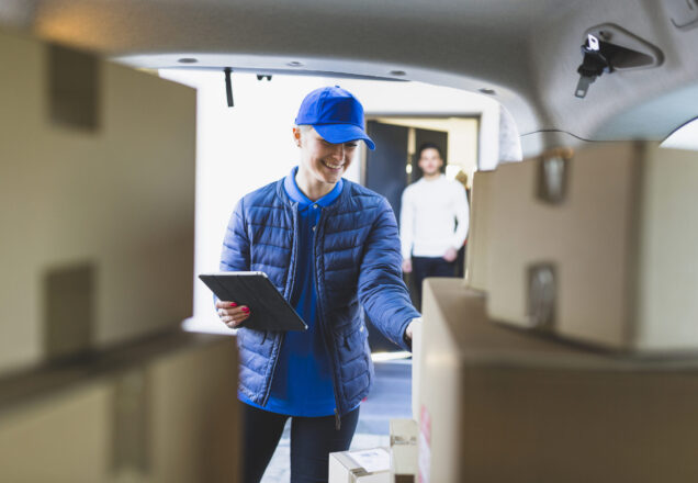 young-woman-delivering-mail-client Commercial Moving Services